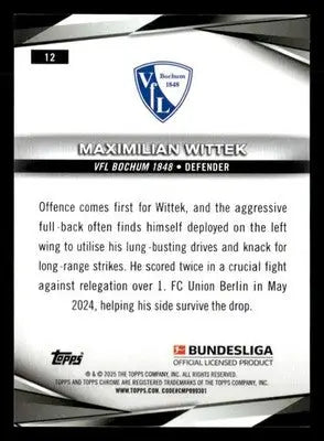 2025 Topps Chrome Bundesliga #12 Maximilian Wittek - Soccer Card Single