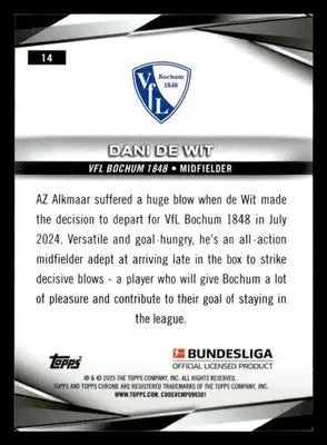 2025 Topps Chrome Bundesliga #14 Dani De Wit - Soccer Card Single