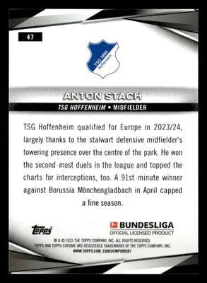 2025 Topps Chrome Bundesliga #47 Anton Stach - Soccer Card Single
