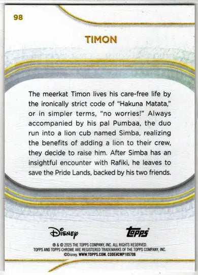 2025 Topps Chrome Disney Base Card 98 Timon - Non-Sports Card Single