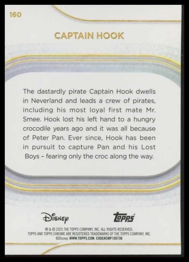 2025 Topps Chrome Disney Captain Hook #160 Peter Pan Trading Card - Non-Sports Card Single