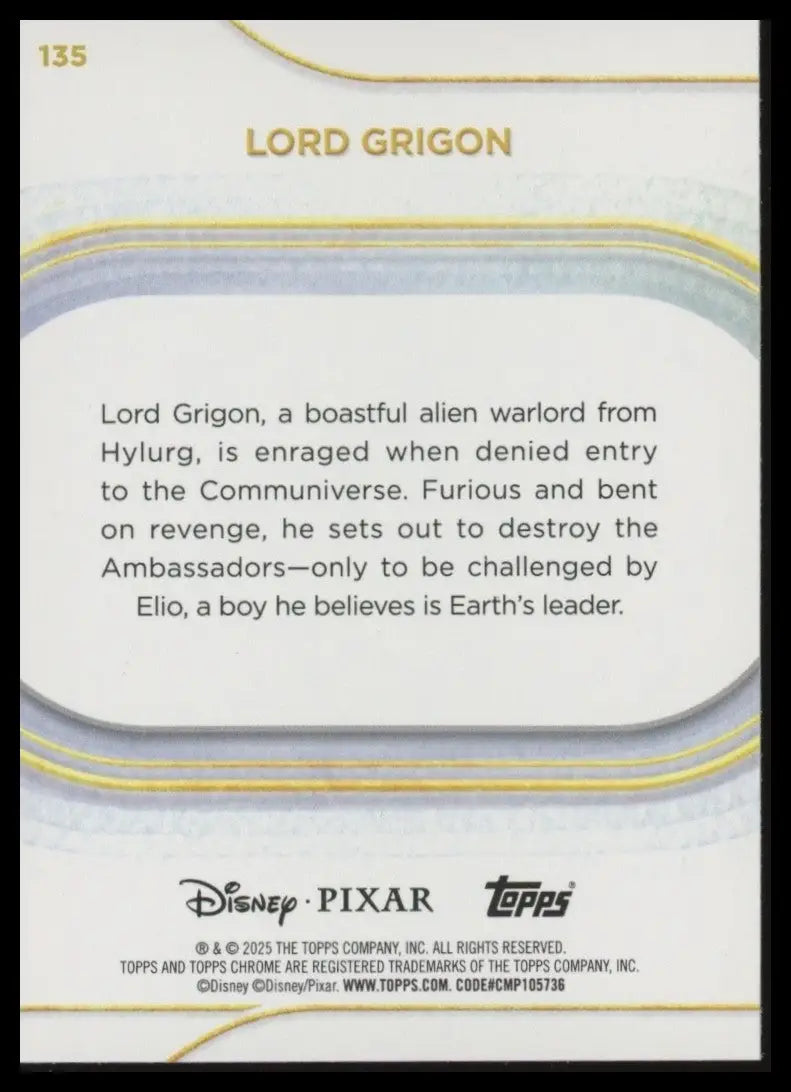 2025 Topps Chrome Disney Lord Grigon Debut #135 Elio Pixar Trading Card - Non-Sports Card Single