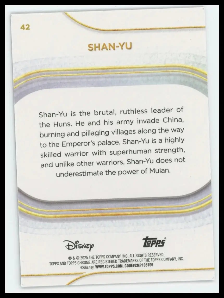 2025 Topps Chrome Disney Mini Diamond Refractor Shan Yu #42 Mulan Card - Non-Sports Card Single
