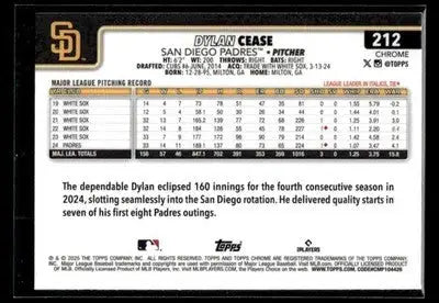 2025 Topps Chrome Dylan Cease #212 San Diego Padres