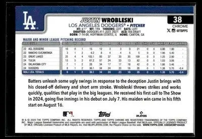 2025 Topps Chrome Justin Wrobleski #38 RC Los Angeles Dodgers