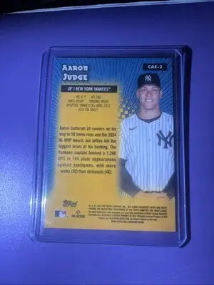 Aaron Judge baseball trading card in clear case from 2025 Topps Chrome Logofractor collection
