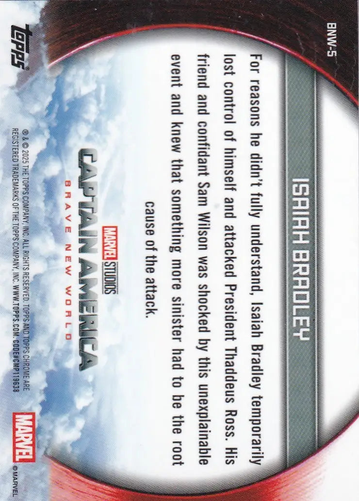 2025 Topps Chrome Marvel Captian America Brave New World #BNW-5 Isaiah Bradley - Marvel Card Single