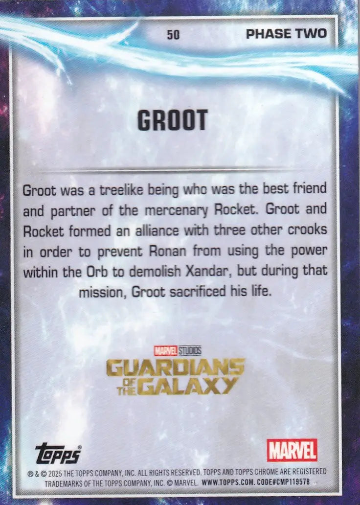 2025 Topps Chrome Marvel Raywave #50 Groot - Guardians of the Galaxy Vol. 1 - Marvel Card Single