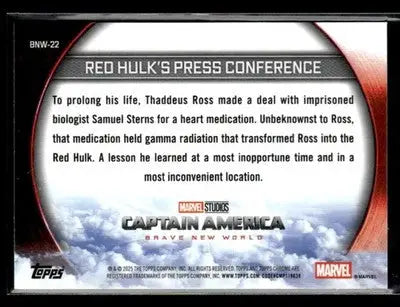 2025 Topps Chrome Marvel Studios Red Hulk’s Press Conference #BNW-22 - Marvel Card Single