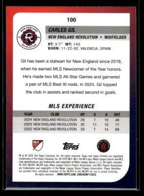 2025 Topps Chrome MLS Carles Gil #100 New England Revolution - Soccer Card Single