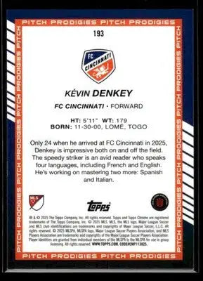 2025 Topps Chrome MLS Kévin Denkey #193 Gold Refractor SN,RC #/50 FC Cincinnati - Soccer Card Single