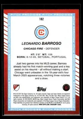 2025 Topps Chrome MLS Leonardo Barroso #182 Chicago Fire - Soccer Card Single