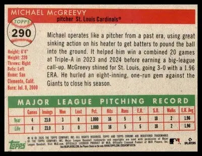 2025 Topps Chrome Platinum #290 Michael McGreevy RC RC - Baseball Card Single