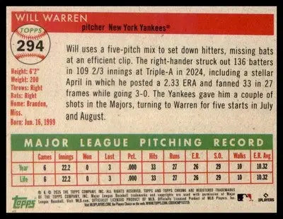 2025 Topps Chrome Platinum #294 Will Warren RC RC - Baseball Card Single