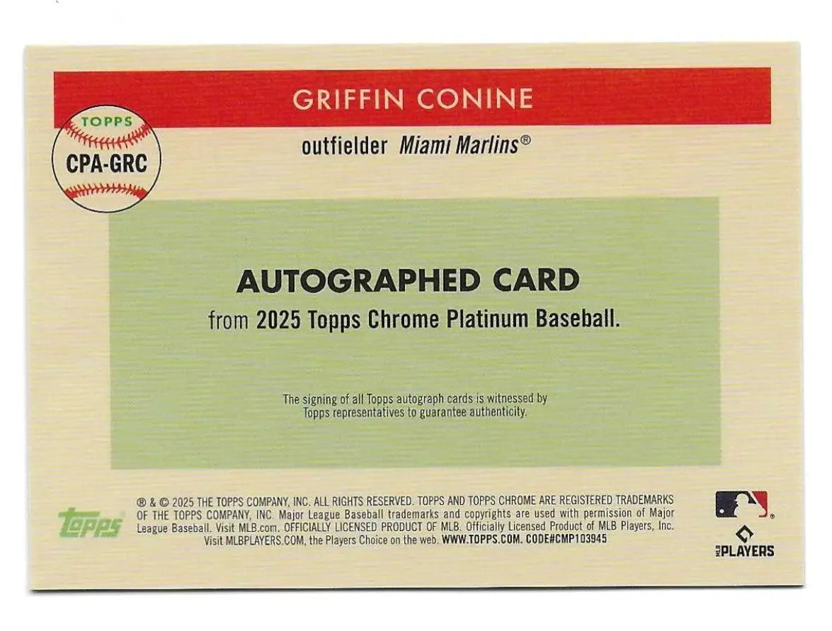 2025 Topps Chrome Platinum Anniversary GRIFFIN CONINE RC Auto Autograph (1325) - Baseball Card Single
