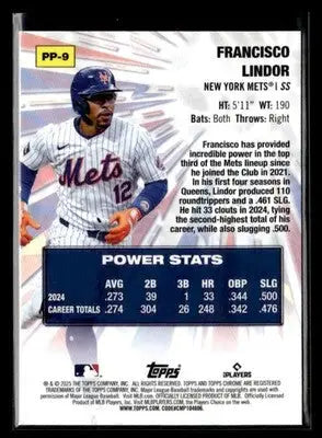 2025 Topps Chrome #PP-9 Francisco Lindor Power Players - Baseball Card Single