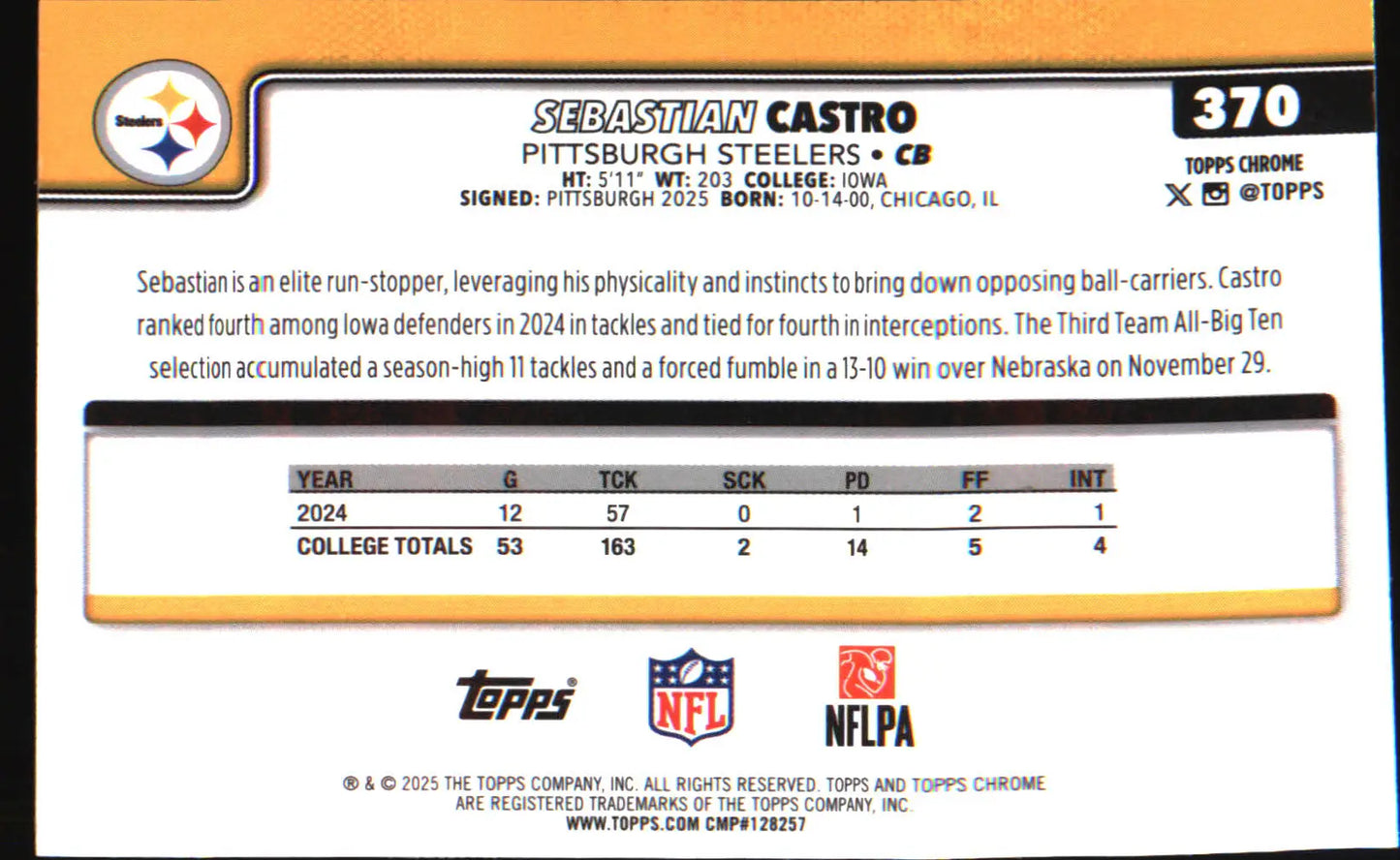 2025 Topps Chrome Pulsar Refractor #370 Sebastian Castro Rookie Rookie