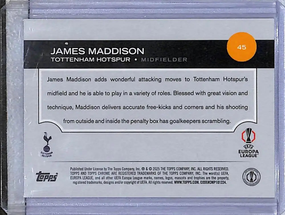 2025 Topps Chrome Red #45 James Maddison NM-MT 5/5 Tottenham Hotspur - Soccer Card Single