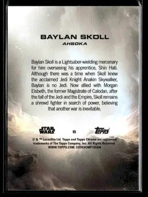 2025 Topps Chrome Star Wars Baylan Skoll #5 Ahsoka - Star Wars Card Single