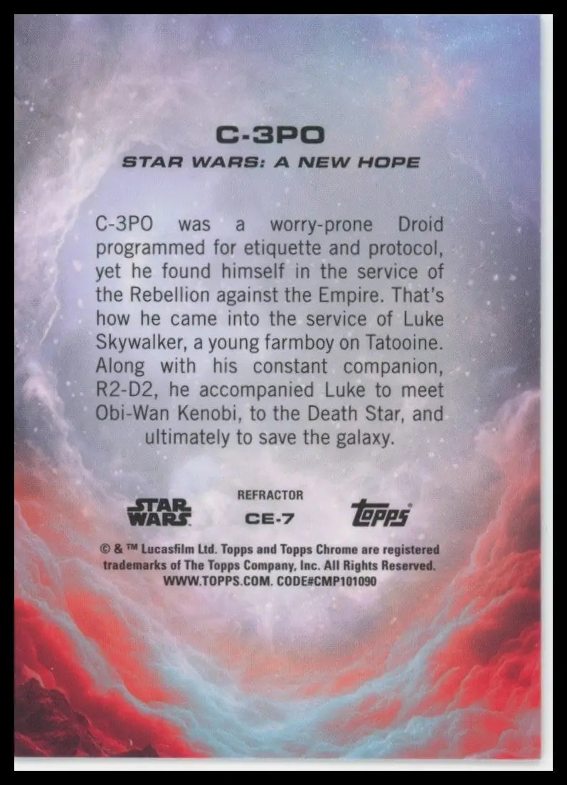 2025 Topps Chrome Star Wars Costco Refractor C3PO #CE-7 New Hope Trading Card - Star Wars Card Single