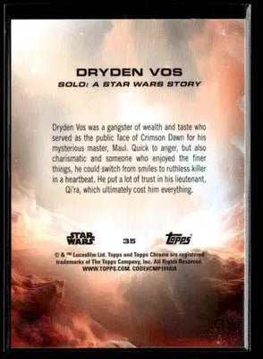 2025 Topps Chrome Star Wars Dryden Vos #35 Solo - Star Wars Card Single