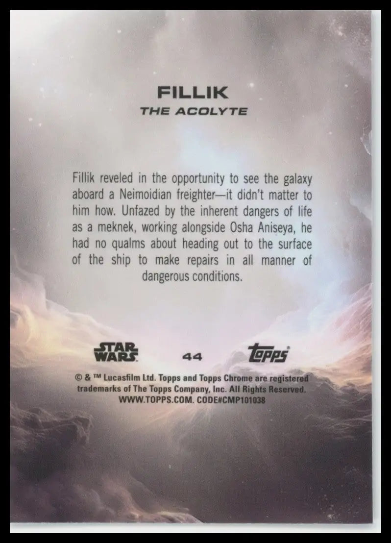 2025 Topps Chrome Star Wars Fillik Debut #44 Acolyte Trading Card - Star Wars Card Single