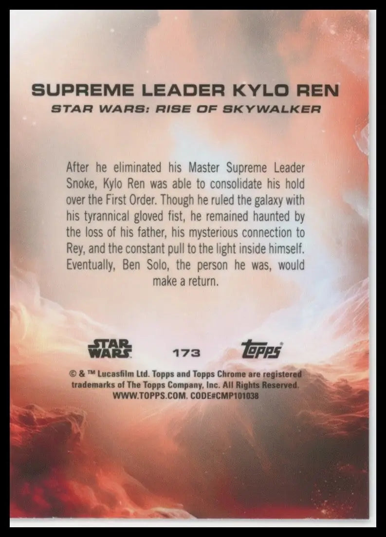 2025 Topps Chrome Star Wars Kylo Ren #173 Rise of Skywalker Trading Card - Star Wars Card Single