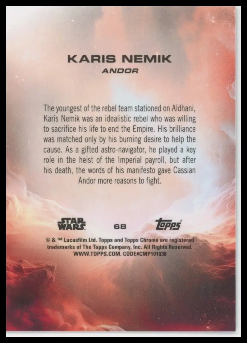 2025 Topps Chrome Star Wars Ray Wave Refractor Karis Nemik #68 Andor Card - Star Wars Card Single