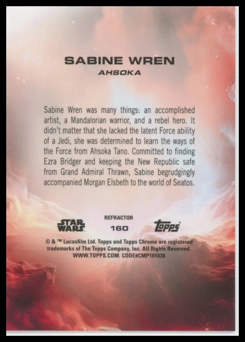 2025 Topps Chrome Star Wars Refractor Sabine Wren #160 Ahsoka Trading Card - Star Wars Card Single