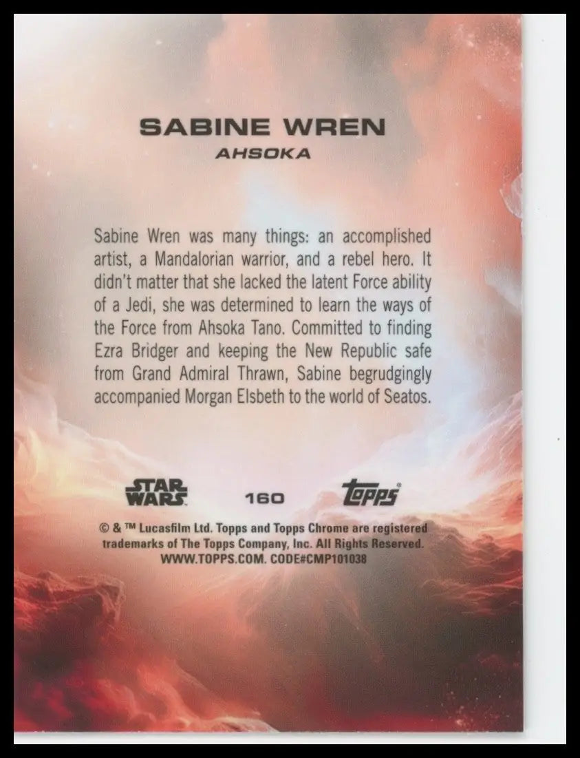 2025 Topps Chrome Star Wars Sabine Wren #160 Ahsoka Trading Card - Star Wars Card Single