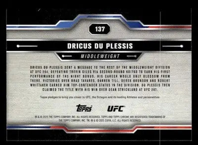 2025 Topps Chrome UFC #137 Dricus Du Plessis - UFC/MMA Card Single