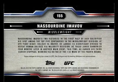 2025 Topps Chrome UFC #155 Nassourdine Imavov - UFC/MMA Card Single