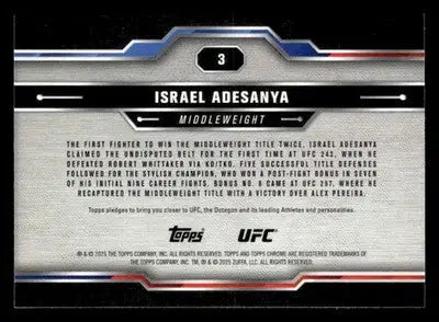 2025 Topps Chrome UFC #3 Israel Adesanya - UFC/MMA Card Single