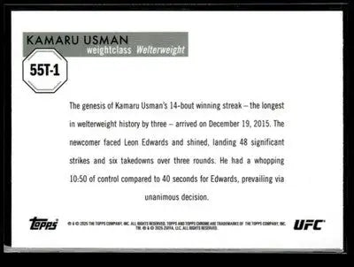 2025 Topps Chrome UFC #55T-1 Kamaru Usman 1955 Topps Green Refractor - UFC/MMA Card Single