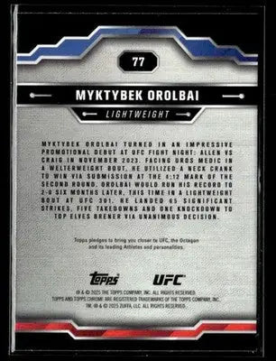2025 Topps Chrome UFC #77 Myktybek Orolbai Red & Blue Refractor - UFC/MMA Card Single