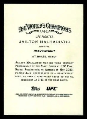 2025 Topps Chrome UFC #AAG-22 Jailton Malhadinho Allen & Ginter Refractor - UFC/MMA Card Single