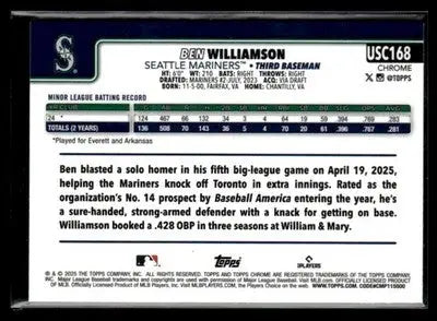 2025 Topps Chrome Update Ben Williamson #USC168 RC Seattle Mariners