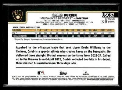 2025 Topps Chrome Update Caleb Durbin #USC82 RC Milwaukee Brewers