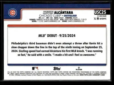 2025 Topps Chrome Update Kevin Alcántara #USC25 RC Chicago Cubs