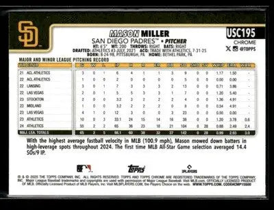 2025 Topps Chrome Update Mason Miller #USC195 San Diego Padres