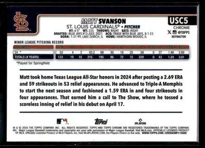 2025 Topps Chrome Update Matt Svanson #USC5 Refractors RC St. Louis Cardinals
