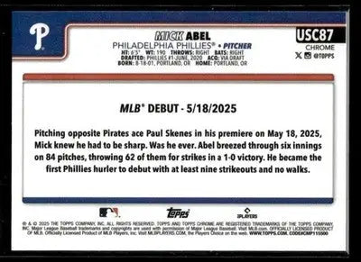 2025 Topps Chrome Update Mick Abel #USC87 RC Philadelphia Phillies
