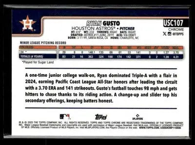 2025 Topps Chrome Update Ryan Gusto #USC107 X-Fractors RC Houston Astros
