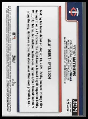2025 Topps Chrome Update #USC171 Zebby Matthews