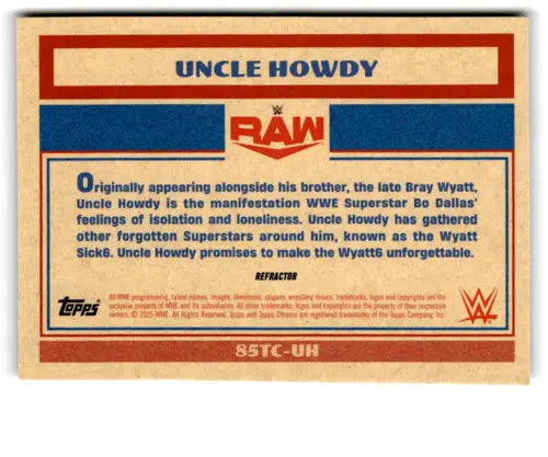 Uncle Howdy wrestling card from 2025 Topps Chrome WWE 1985 Refractor series