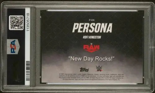 Graded Kofi Kingston WWE trading card from 2025 Topps Chrome WWE Persona series in PSA 10 GEM MINT condition