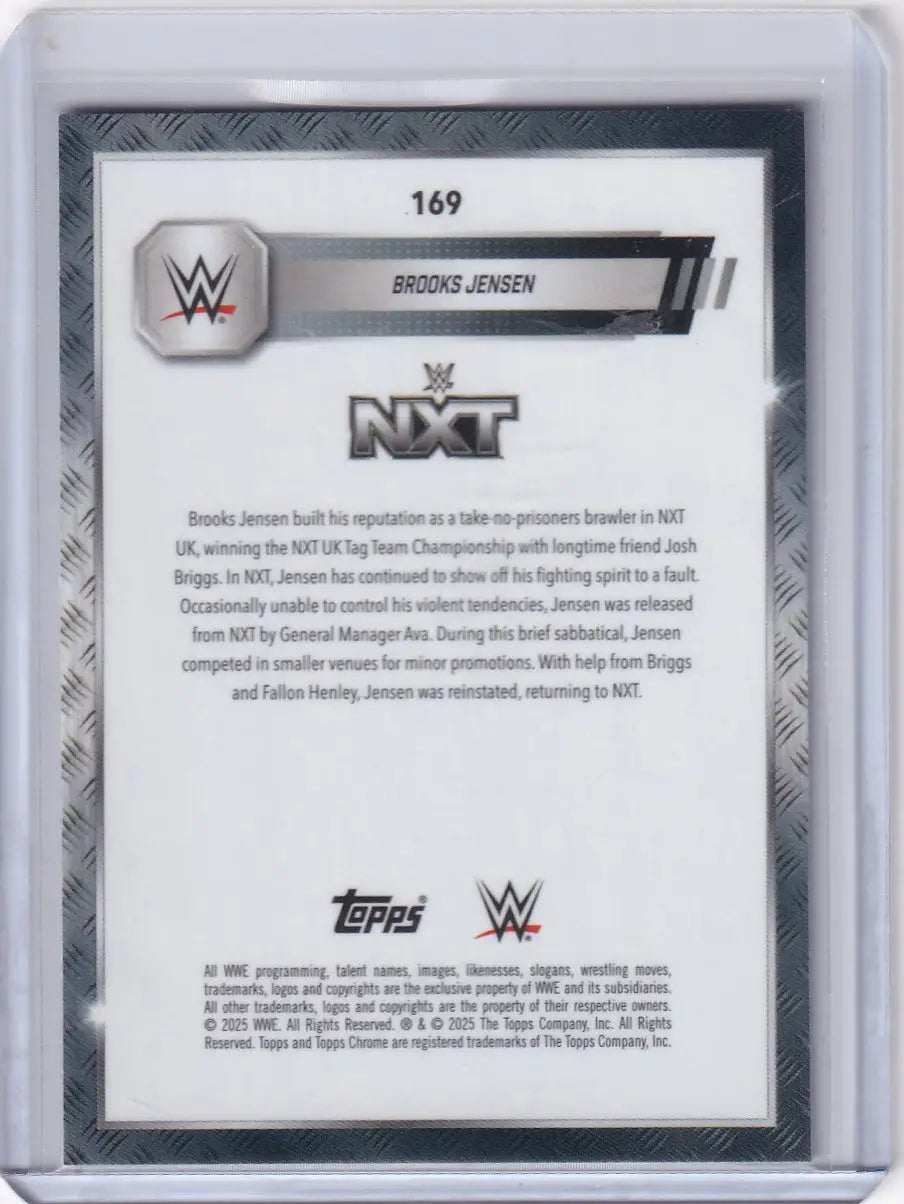 Brooks Jensen wrestling card from 2025 Topps Chrome WWE Red and Blue Refractors