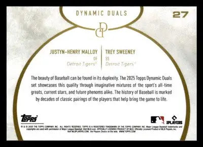 2025 Topps Dynamic Duals #27 Justyn-Henry Malloy / Trey Sweeney - Baseball Card Single