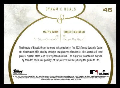 2025 Topps Dynamic Duals #46 Masyn Winn / Junior Caminero - Baseball Card Single