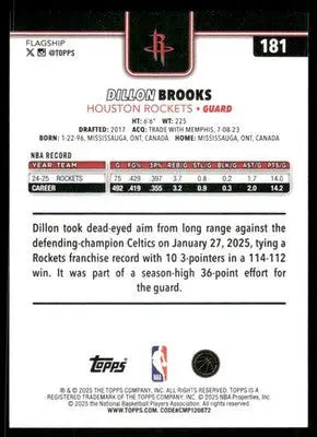 2025 Topps Flagship Dillon Brooks #181 Basketball - Basketball Card Single